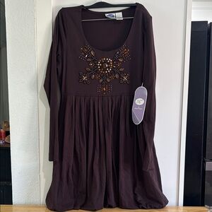 DG2 by Diane Gilman Dark Brown Embellished Long Sleeve Dress size S NWT